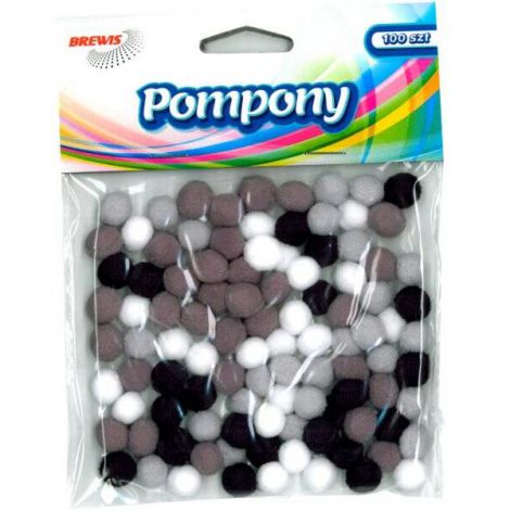 Pompony kreatywne Brewis 1cm Szare Mix, 100szt